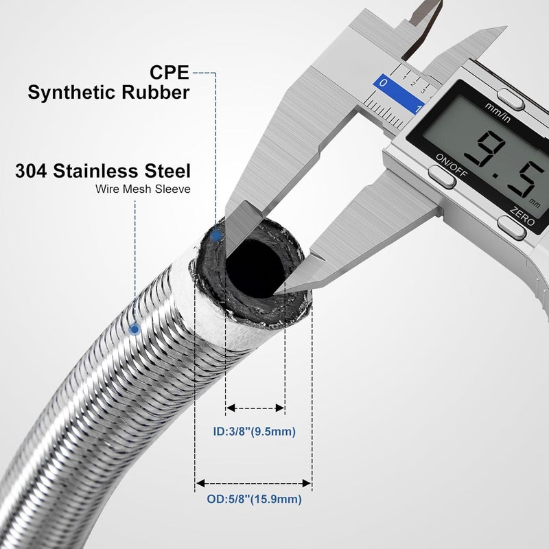 CarBole 10FT Stainless Steel Braided Fuel Line, 3/8" I.D. Diesel Hose Swap EFI PTFE with Fittings for Automotive Fuels Lubricants Coolants - Image 2